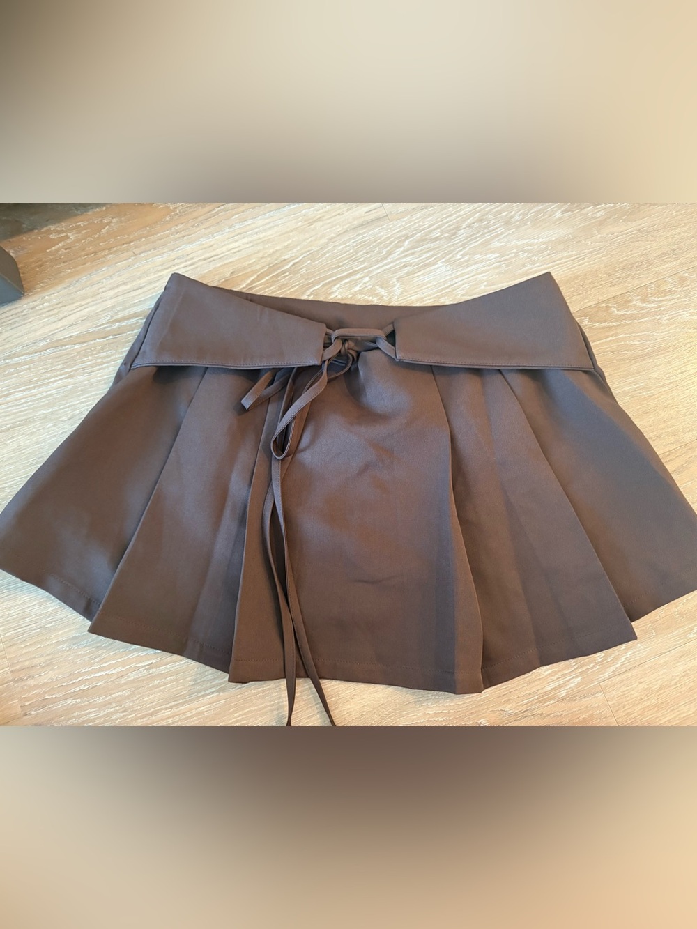 Peppermayo Brown Pleated Mini Skirt with Tie-Waist